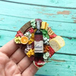 Magnet Miniature Charcuterie Fruits Board with Wine