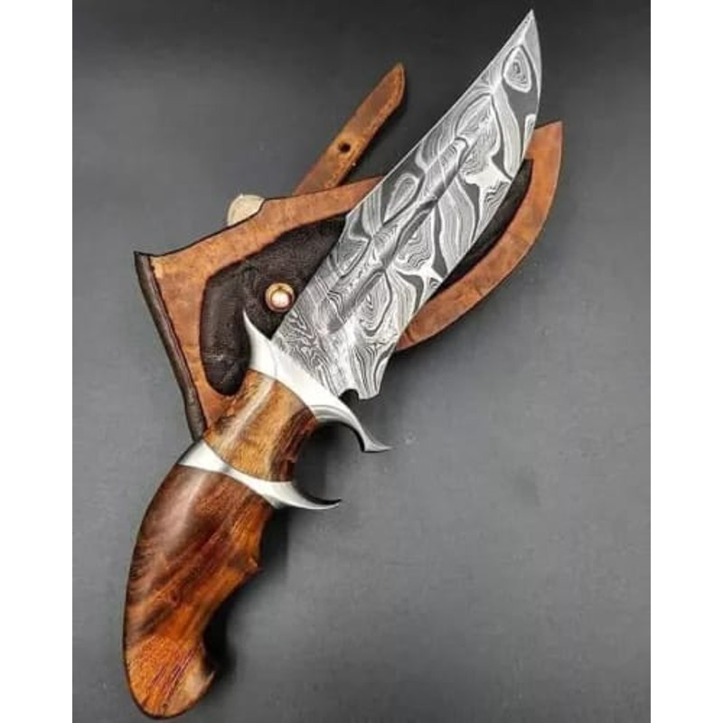 CUSTOM HANDMADE DAMASCUS STEEL HUNTING BOWIE KNIFE LEATHER SHEATH 0