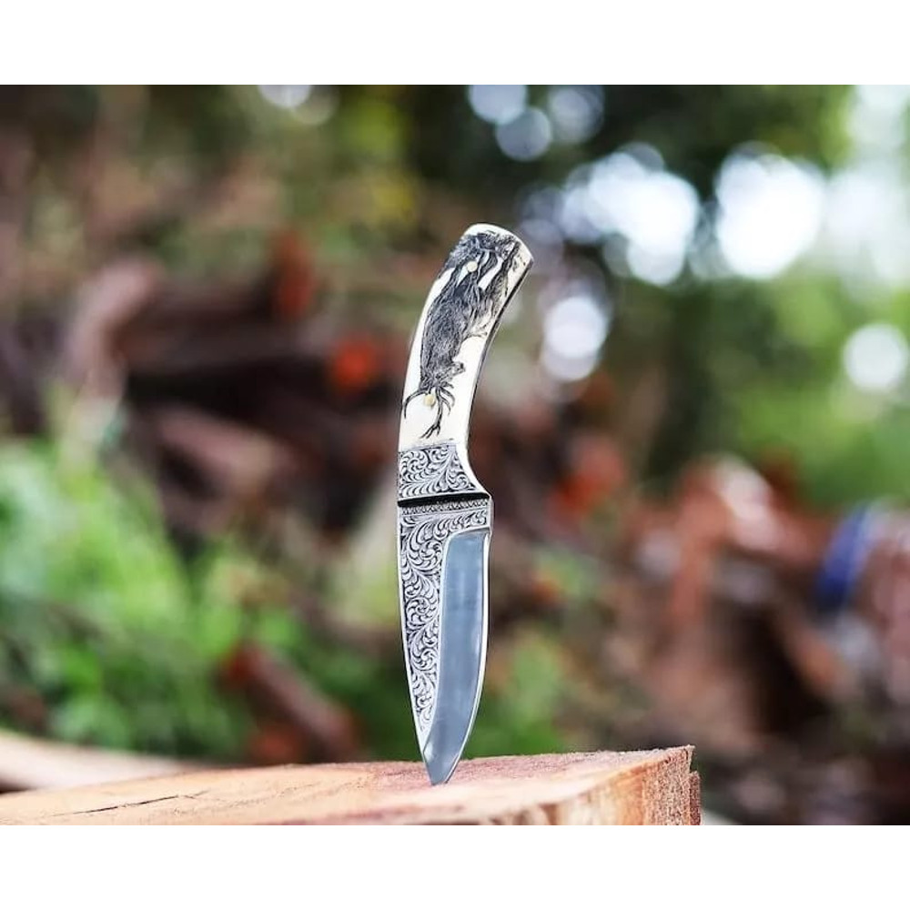 Hand Engraved Knife Premium D2 Steel Hunting Knife Unique Gift 1