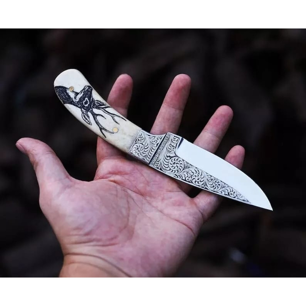 Hand Engraved Knife Premium D2 Steel Hunting Knife Unique Gift 2