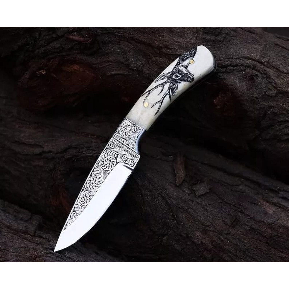 Hand Engraved Knife Premium D2 Steel Hunting Knife Unique Gift 3