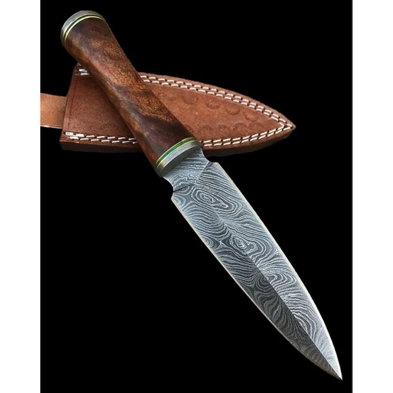 Custom Handmade Damascus Steel Hunting Dagger With Leather 0