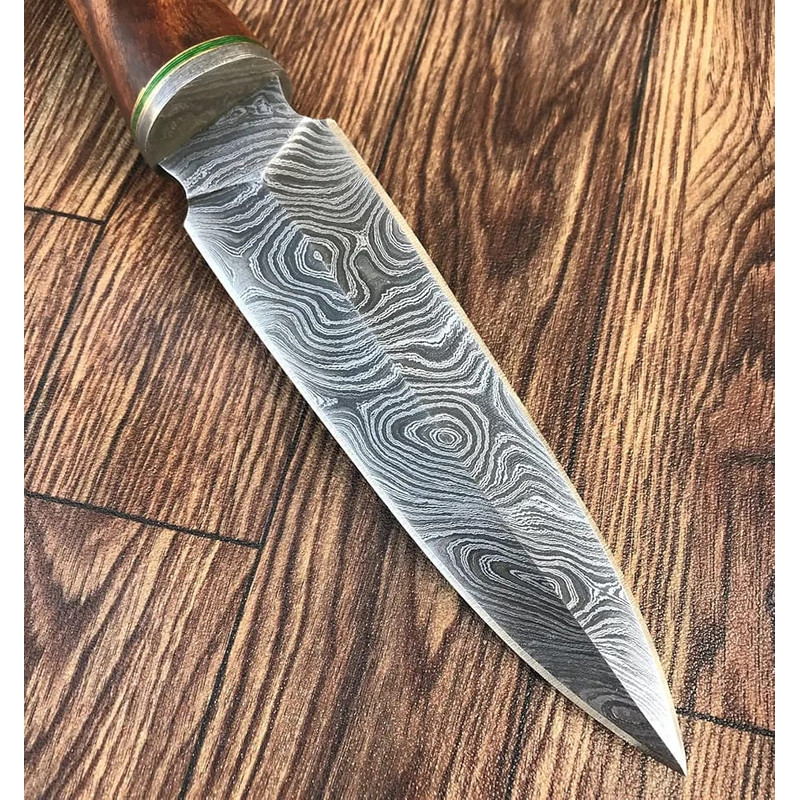 Custom Handmade Damascus Steel Hunting Dagger With Leather 3