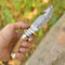 CUSTOM HANDMADE DAMASCUS HUNTING SKINNING KNIFE DEER STAG ANTLER HANDLE GUT HOOK 0