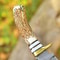CUSTOM HANDMADE DAMASCUS HUNTING SKINNING KNIFE DEER STAG ANTLER HANDLE GUT HOOK 1