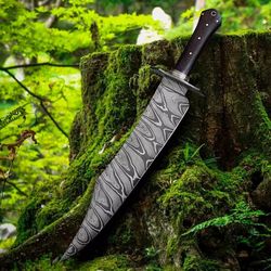 handmade damascus steel blade bowie knife, outdoor knife, camping knife
