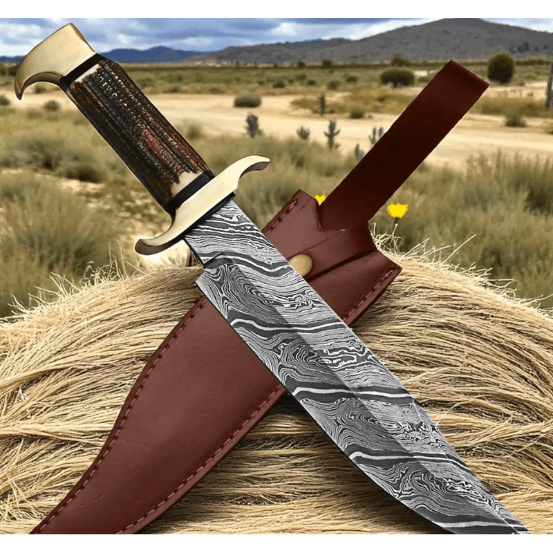 Buy Copper Damascus Hunting Bowie Knife