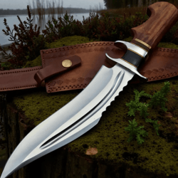 15" handmade high carbon bowie knife | rustic stag handle | leather sheath included