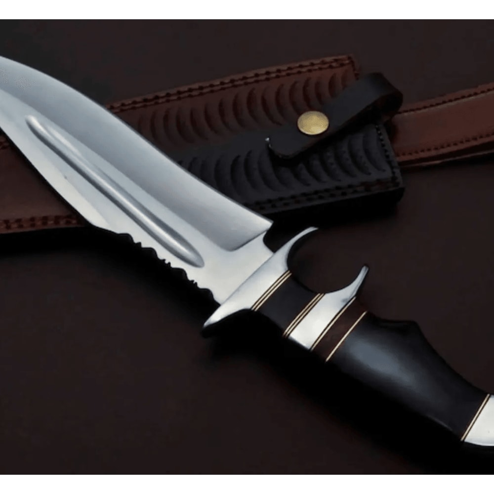 Premium Bowie Hunting Knife Buffalo Horn Handle 1095 Steel Blade 1