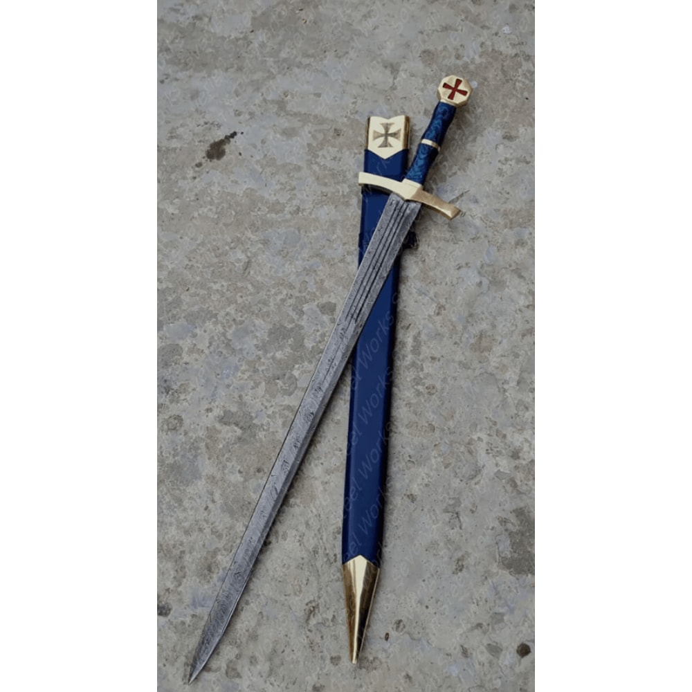 Templar Knight Sword Handmade Damascus Steel Medieval Sacred Blade Christmas Gift 0