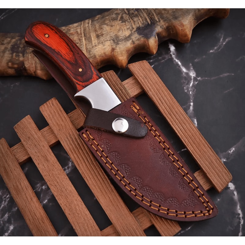 Rasub Knife Handmade D2 Steel Skinner 9 Overall Leather Wooden Handle Free Leather Sheath 2