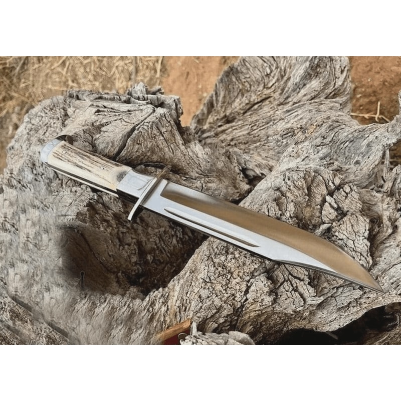 Knife Handmade D2 Steel Bowie 18 Overall D2 Horn Handle Free Leather Sheath 1