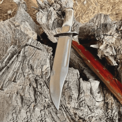 knife – handmade d2 steel bowie | 18 overall | d2 & horn handle | free leather sheath