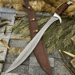 handmade damascus steel bowie knife – rosewood handle, leather sheath