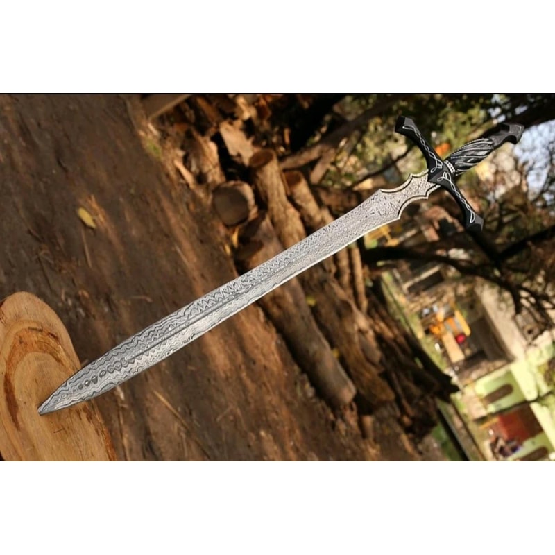 Custom Fantasy Medieval Sword Handmade Viking Replica Damascus Steel Cosplay Display 1