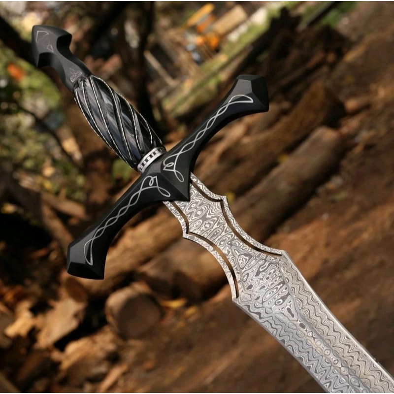 Custom Fantasy Medieval Sword Handmade Viking Replica Damascus Steel Cosplay Display 2