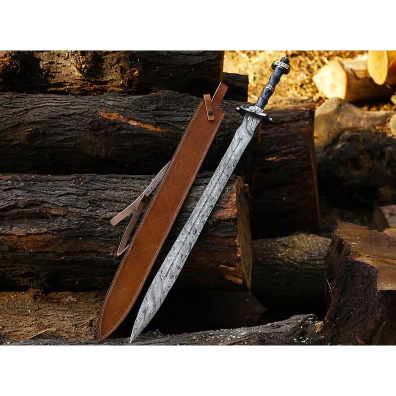 HandForged Damascus Steel Sword Custom Handmade Viking Style Full Tang Blade 0