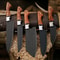 Forged Chef Knife Set 5 Piece Black Hammered Kitchen Knives With Wooden Handles 0