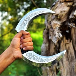 handmade crescent blade engraved viking-style collectible | unique fantasy knife