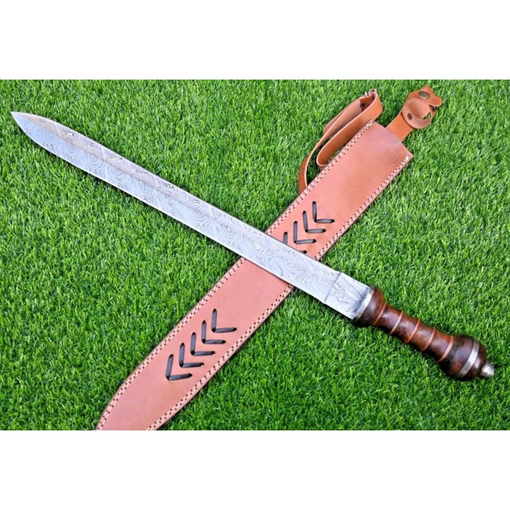 Handmade Damascus Steel Roman Gladius Sword 38 Inch Collector Blade With Leather Sheath Medieval 1