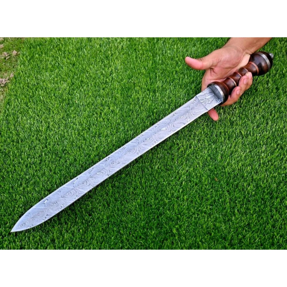 Handmade Damascus Steel Roman Gladius Sword 38 Inch Collector Blade With Leather Sheath Medieval 3