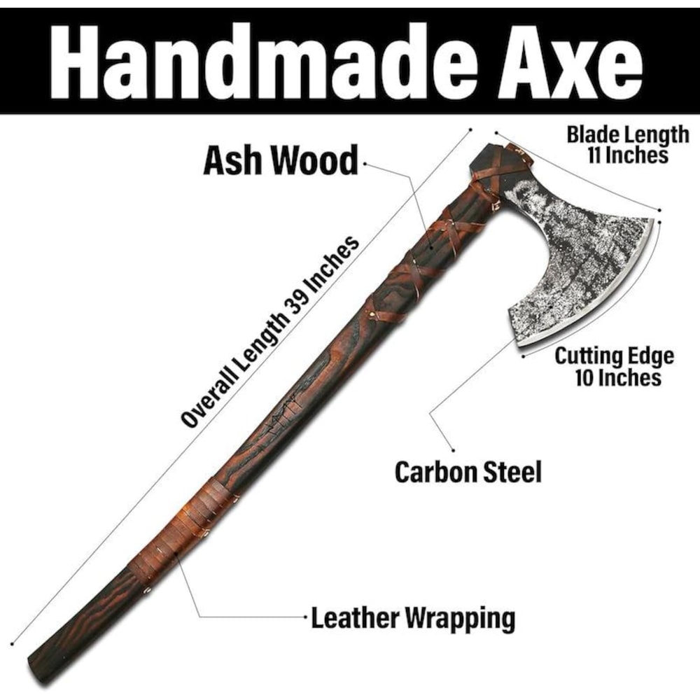Rugged Viking Battle Axe HandForged Bearded Axe With Long Handle 0