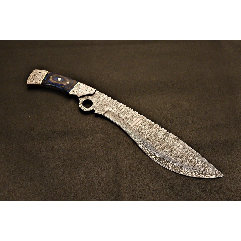 Handmade Damascus Bowie Knife Camping EDC Fixed Blade With Leather Sheath 2