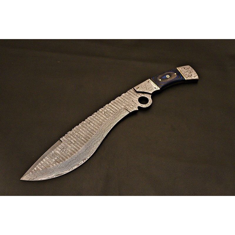 Handmade Damascus Bowie Knife Camping EDC Fixed Blade With Leather Sheath 6