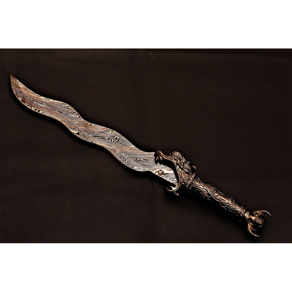 Artisan Damascus Steel Sword Unique Wavy Blade Collectible Anniversary Gifts Room Showcases 0