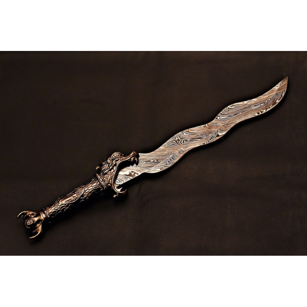 Artisan Damascus Steel Sword Unique Wavy Blade Collectible Anniversary Gifts Room Showcases 9