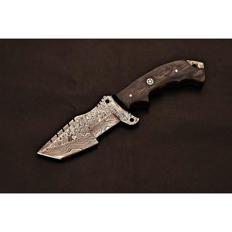Luxury Handmade Damascus Tracker Gray Wood Handle Collectible Knife 0