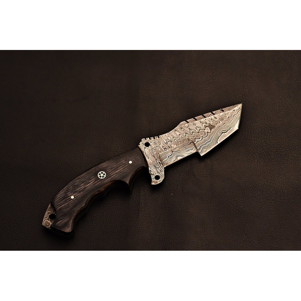 Luxury Handmade Damascus Tracker Gray Wood Handle Collectible Knife 2