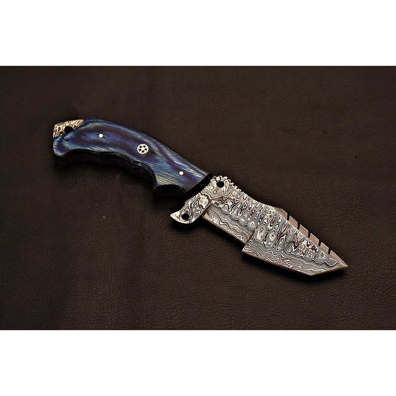 Luxury Handmade Damascus Tracker Blue Wood Handle Collectible Knife 3