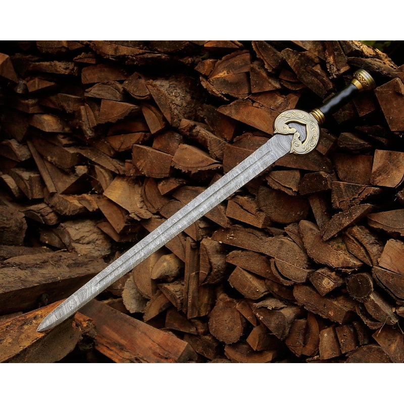 Damascus Steel Viking Sword 35 Handmade Decorative Collector Sword With Sheath Gift BF GIFT Weddi 3