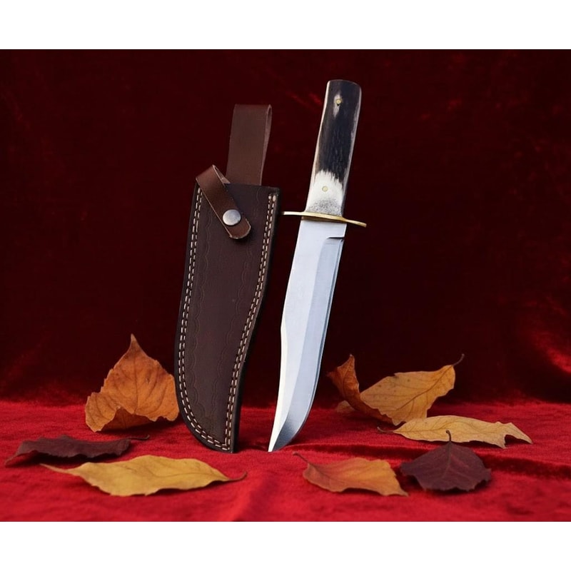 Handmade Stag Antler Bowie Knife 13 Stainless Steel Hunting Knife With Sheath 1