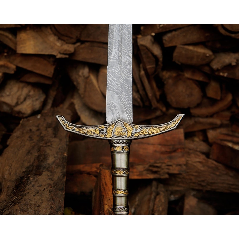Engraved Damascus Steel Knight Sword 36 Handmade Medieval Replica Collector Gift 3