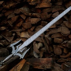 hand forged damascus steel fantasy sword 38" ornate guard medieval warrior long blade
