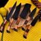 HandForged Chef Knife Set Hammered Black Blade Kitchen Knives With Wooden Handle 3