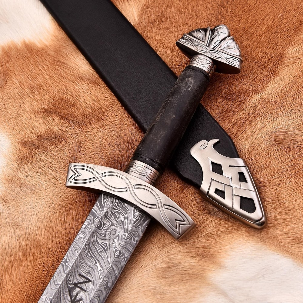 Damascus Steel Viking Sword Norse Rune Engraved Medieval Fantasy Collectible Wedding GIFT Husband 1