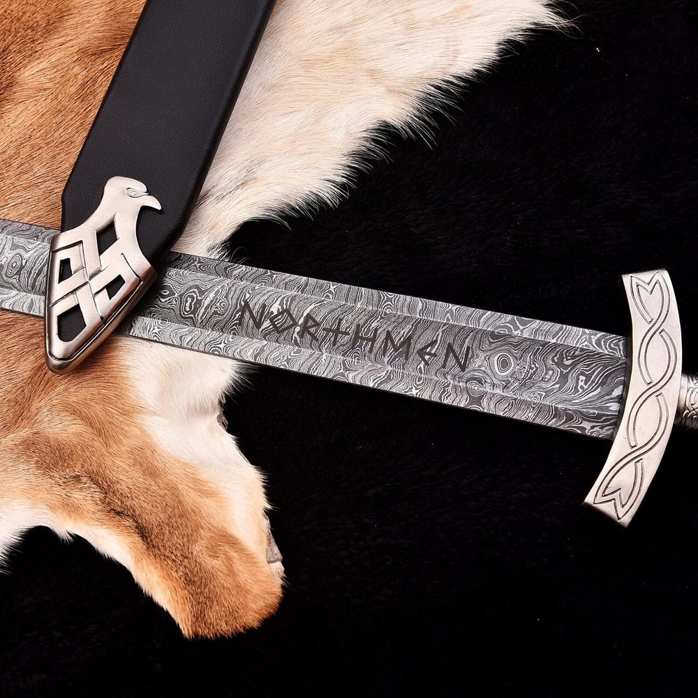 Damascus Steel Viking Sword Norse Rune Engraved Medieval Fantasy Collectible Wedding GIFT Husband 3