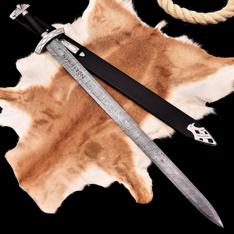 Damascus Steel Viking Sword Norse Rune Engraved Medieval Fantasy Collectible Wedding GIFT Husband 4