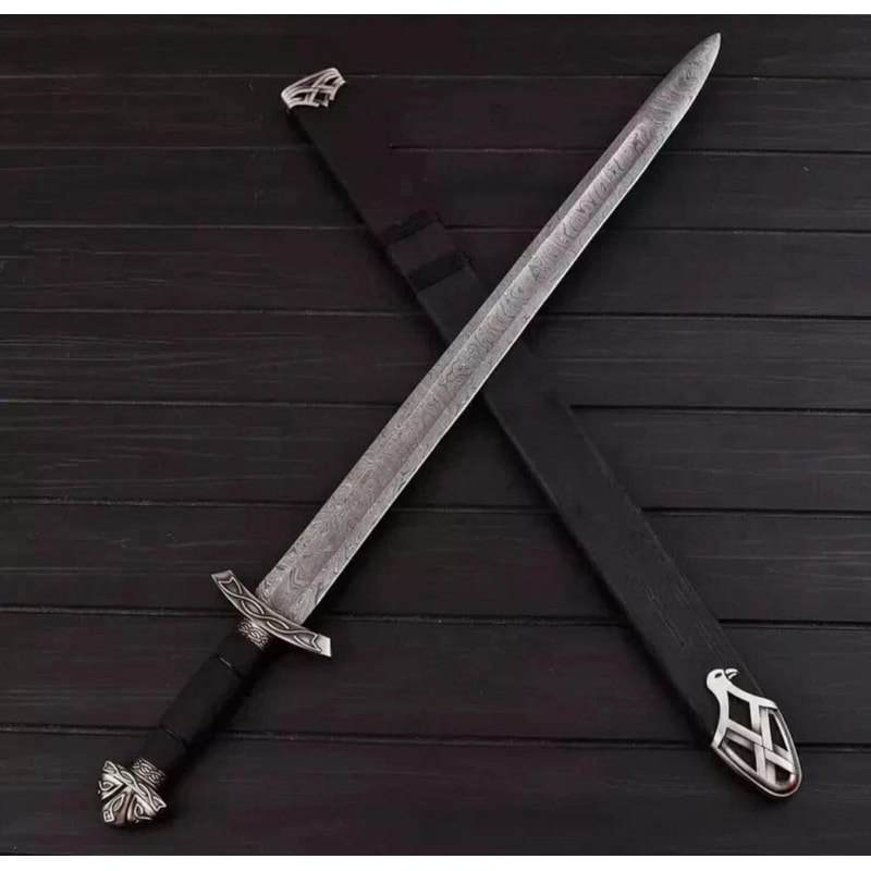 Damascus Steel Viking Sword Norse Rune Engraved Medieval Fantasy Collectible Wedding GIFT Husband 5
