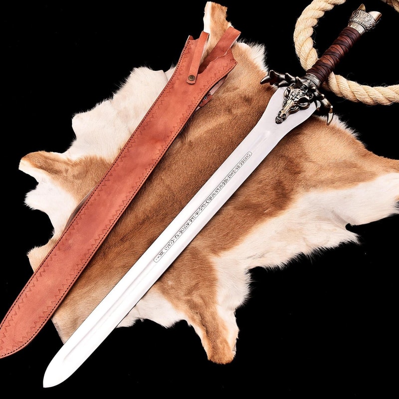Forged Viking Sword Steel Medieval Norse Replica Collectible Blade With Leather Sheath 2