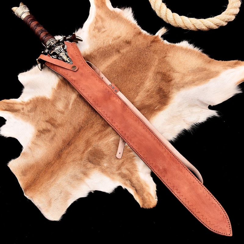 Forged Viking Sword Steel Medieval Norse Replica Collectible Blade With Leather Sheath 0