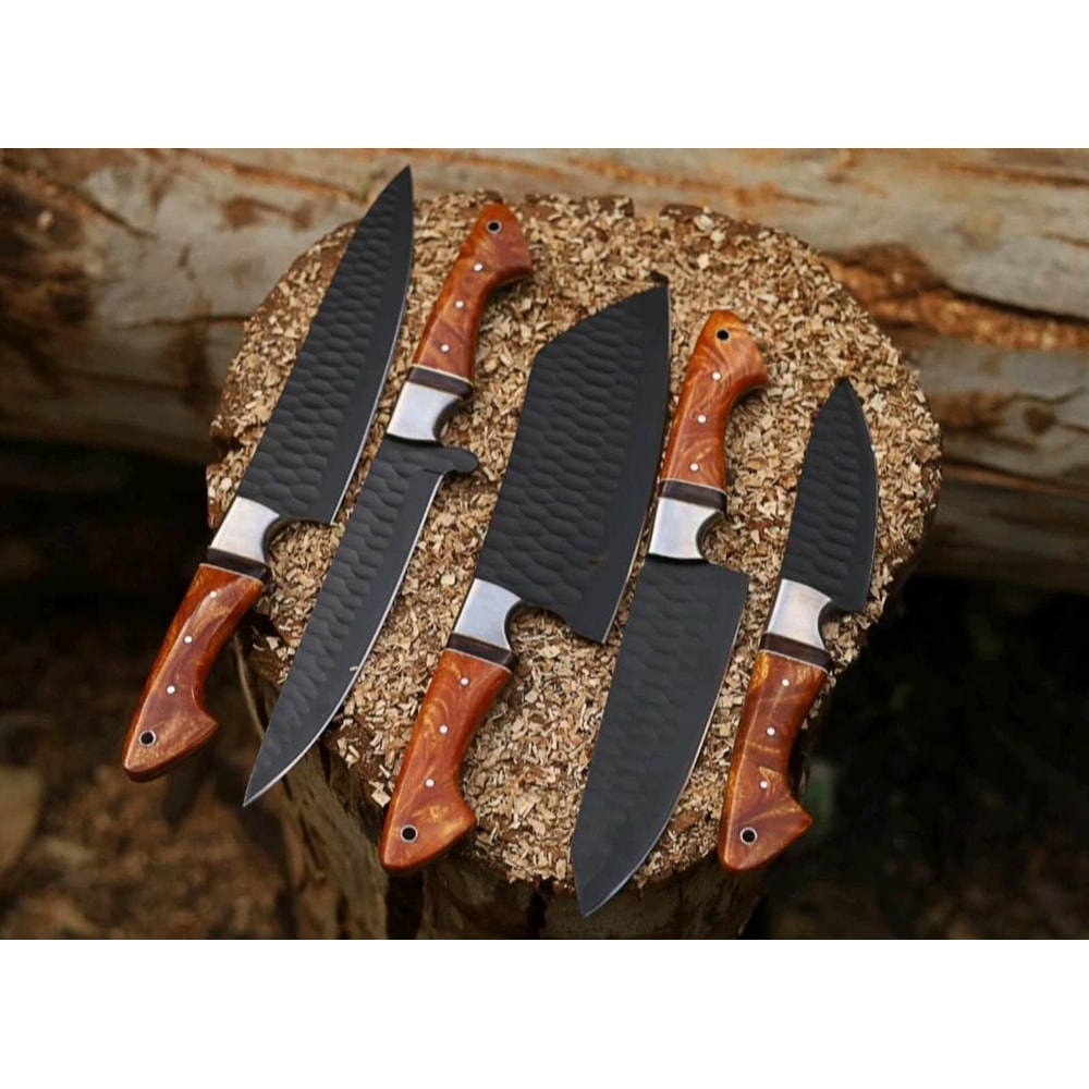 Handmade 5 Pc Chef Knife Set High Carbon Steel Professional Kitchen Knives With Leather Roll 4
