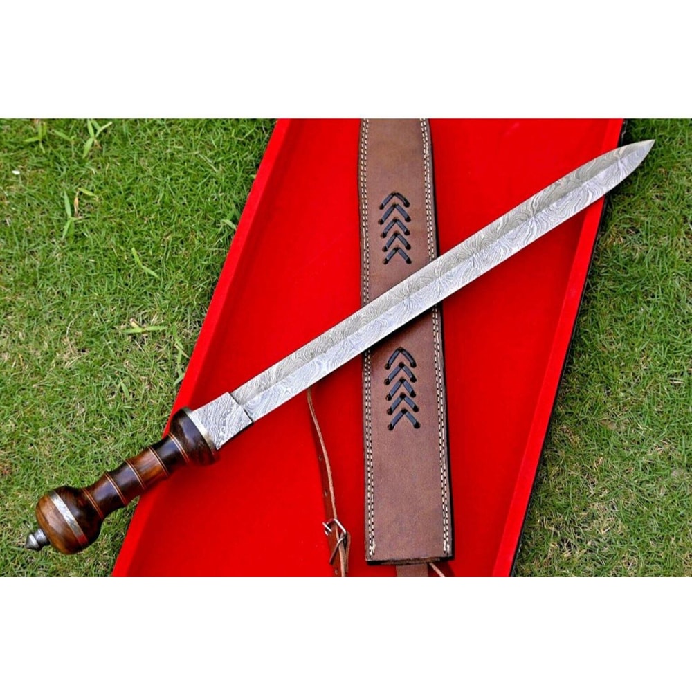 Handmade Damascus Steel Roman Gladius Sword Medieval Collectible Blade With Leather Sheath 2
