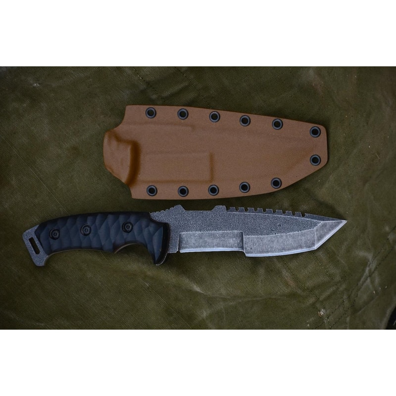 Tactical Knife Sleipner Steel Full Tang Stonewashed Blade Black Compact Handle 4