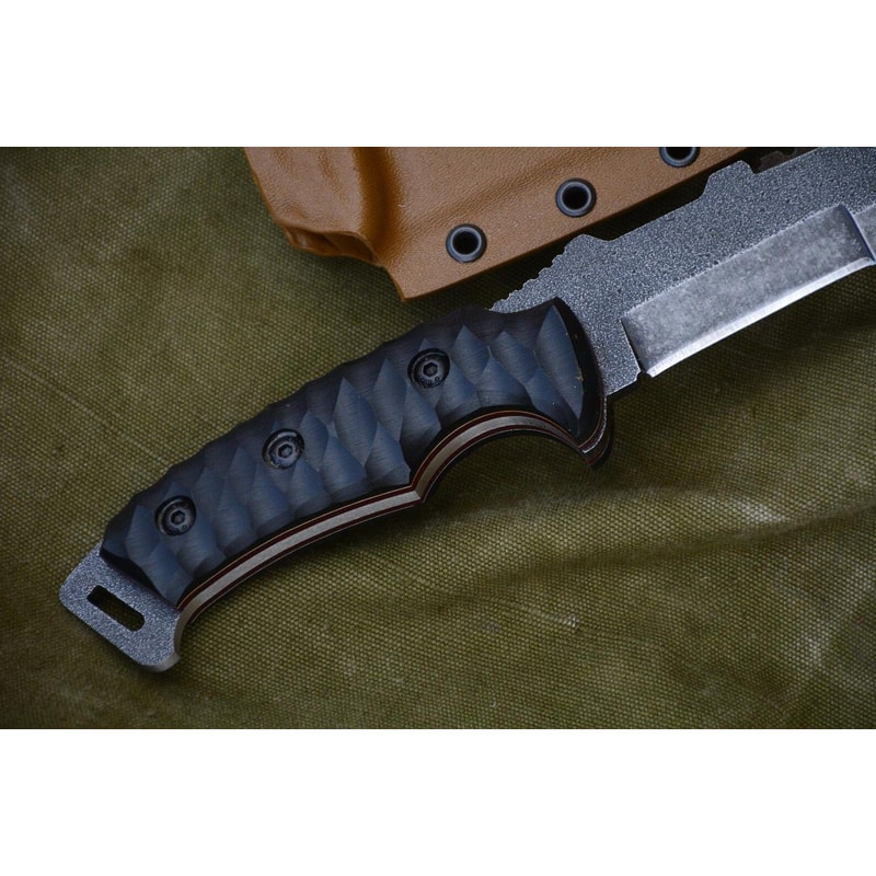 Tactical Knife Sleipner Steel Full Tang Stonewashed Blade Black Compact Handle 6