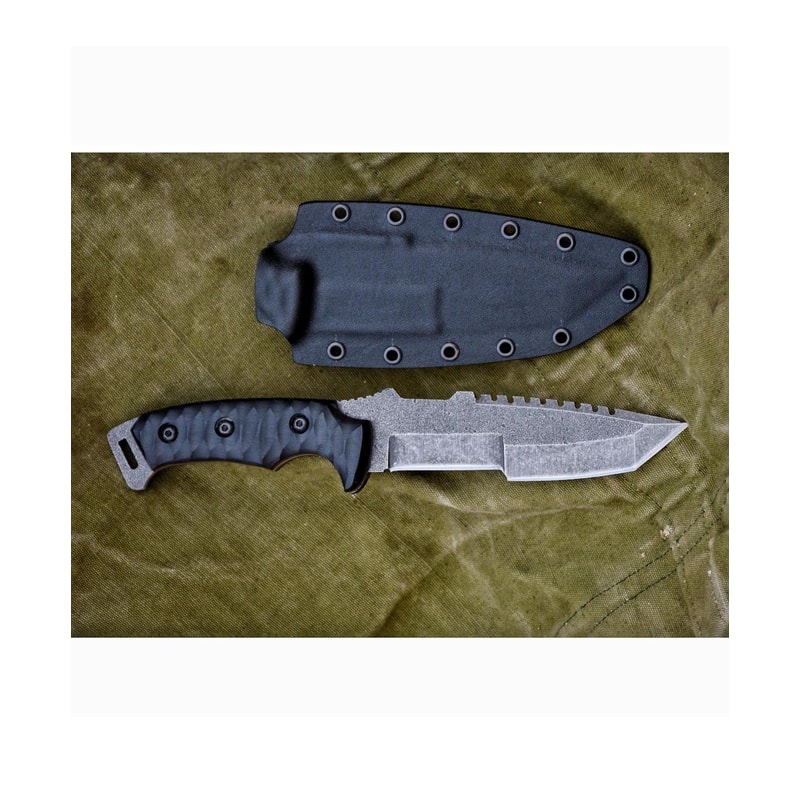 Tactical Knife Sleipner Steel Full Tang Stonewashed Blade Black Compact Handle 8