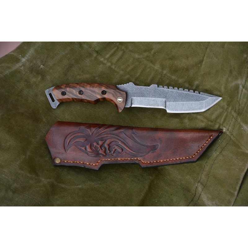 Tracker Knife Sleipner Steel Full Tang Outdoor Knife With Walnut Wood Handle Stonewashed Finish Ca 1